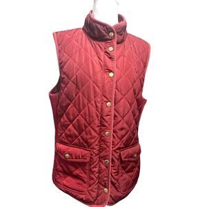British khaki burgundy quilted vest XL W snap button up pockets equestrian
